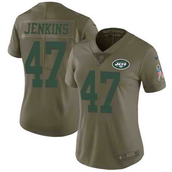 Nike Jets #47 Jordan Jenkins Olive Womens Stitched NFL Limited 2017 Salute to Service Jersey